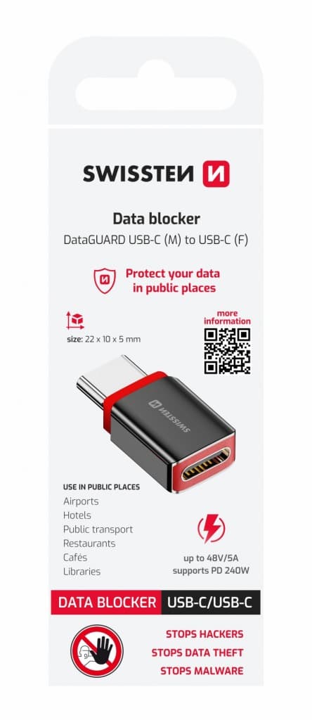 Nabíjecí adaptér s blokací dat Swissten dataguard usb-c (samec) / usb-c (samice) černý - náhled 2