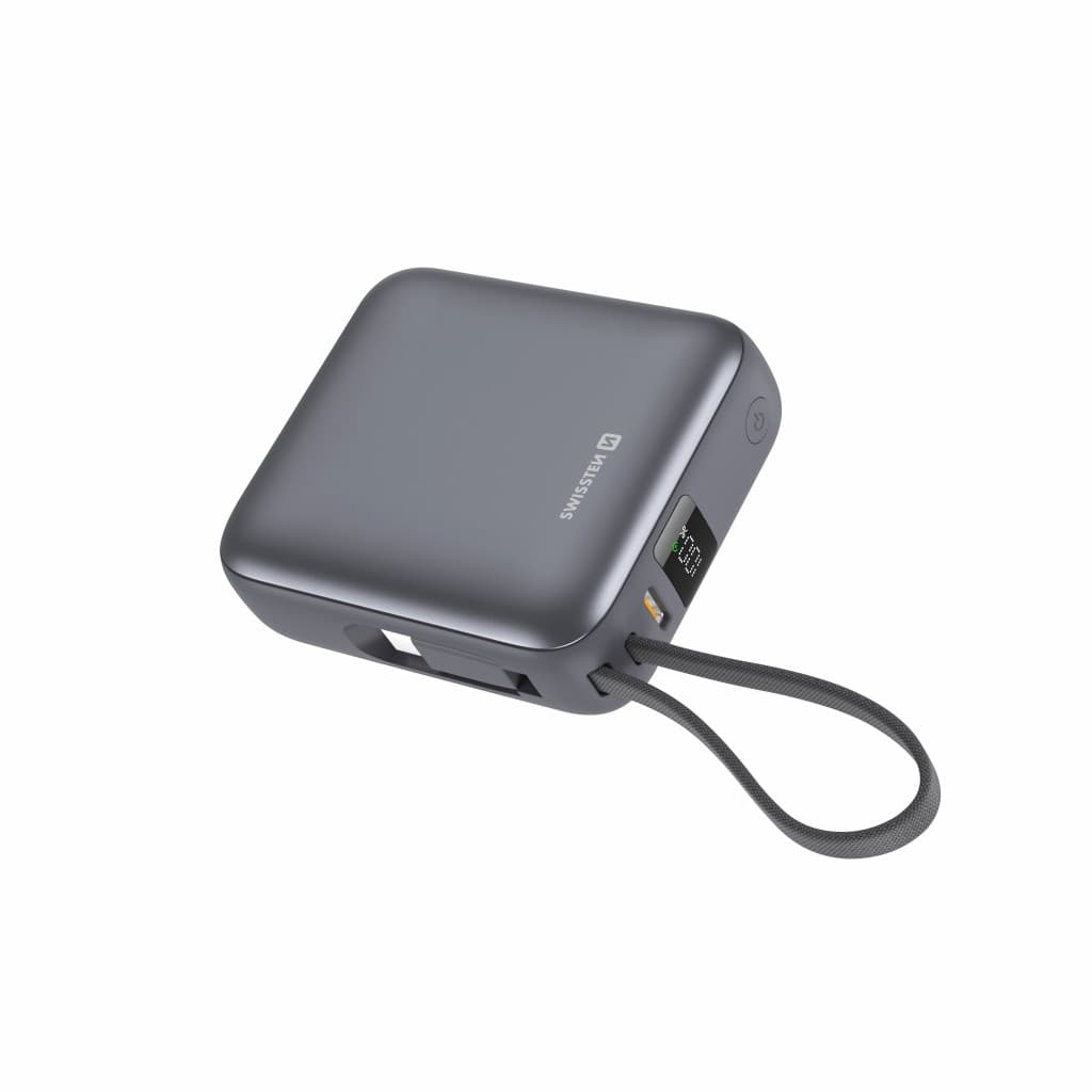 Powerbank Swissten Space 10000 mAh, 35W s integrovaným kabelem USB-C stříbrná - náhled 2