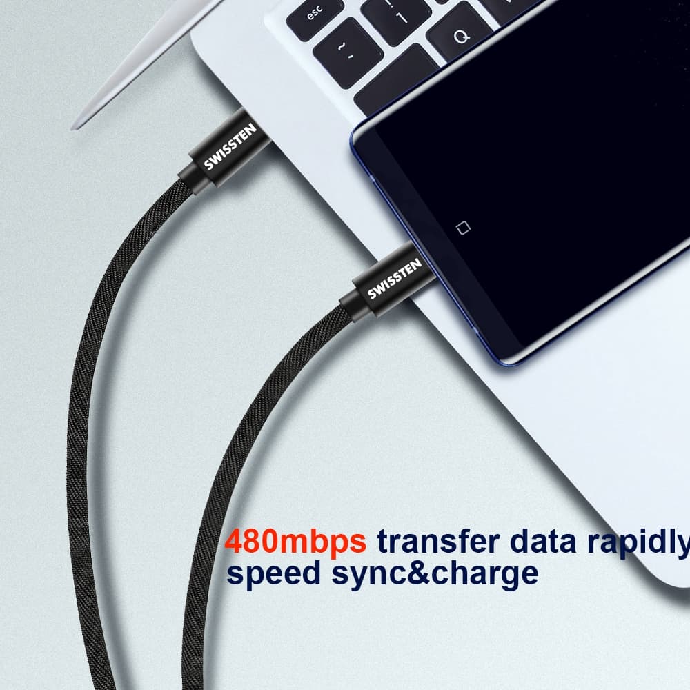 Datový kabel Swissten textile usb-c / usb-c 3.0 m černý - náhled 2