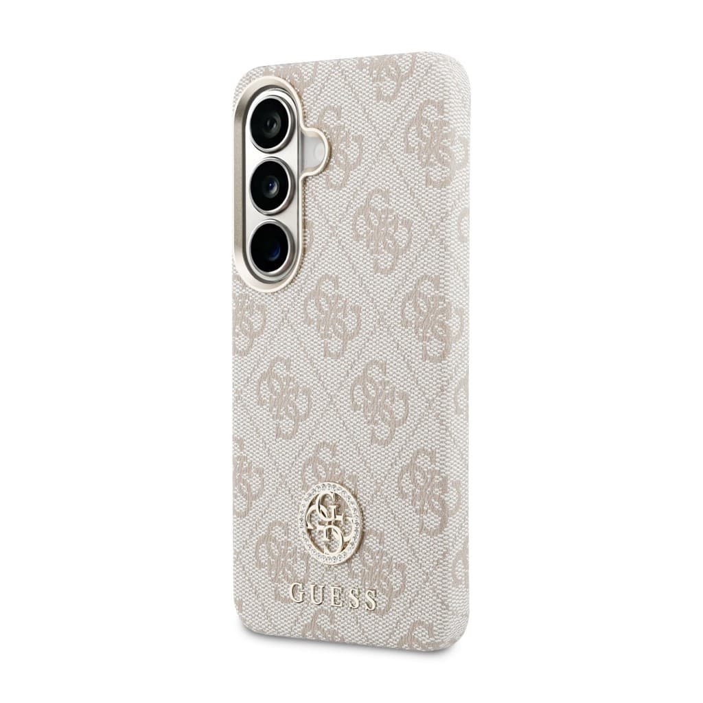 Zadní kryt Guess PU Leather 4G Strass Logo Gold Frame Magnetic pro Samsung Galaxy S26 růžový - náhled 2