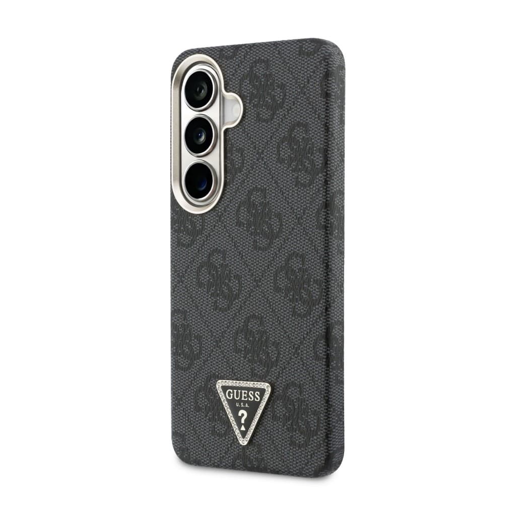 Zadní kryt Guess PU Leather 4G Strass Triangle Logo Gold Frame Magnetic pro Samsung Galaxy S26 černý - náhled 2