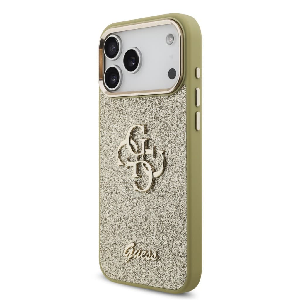Zadní kryt Guess PU Fixed Glitter 4G Metal Frame pro iPhone 17 Pro Max zlatý - náhled 2