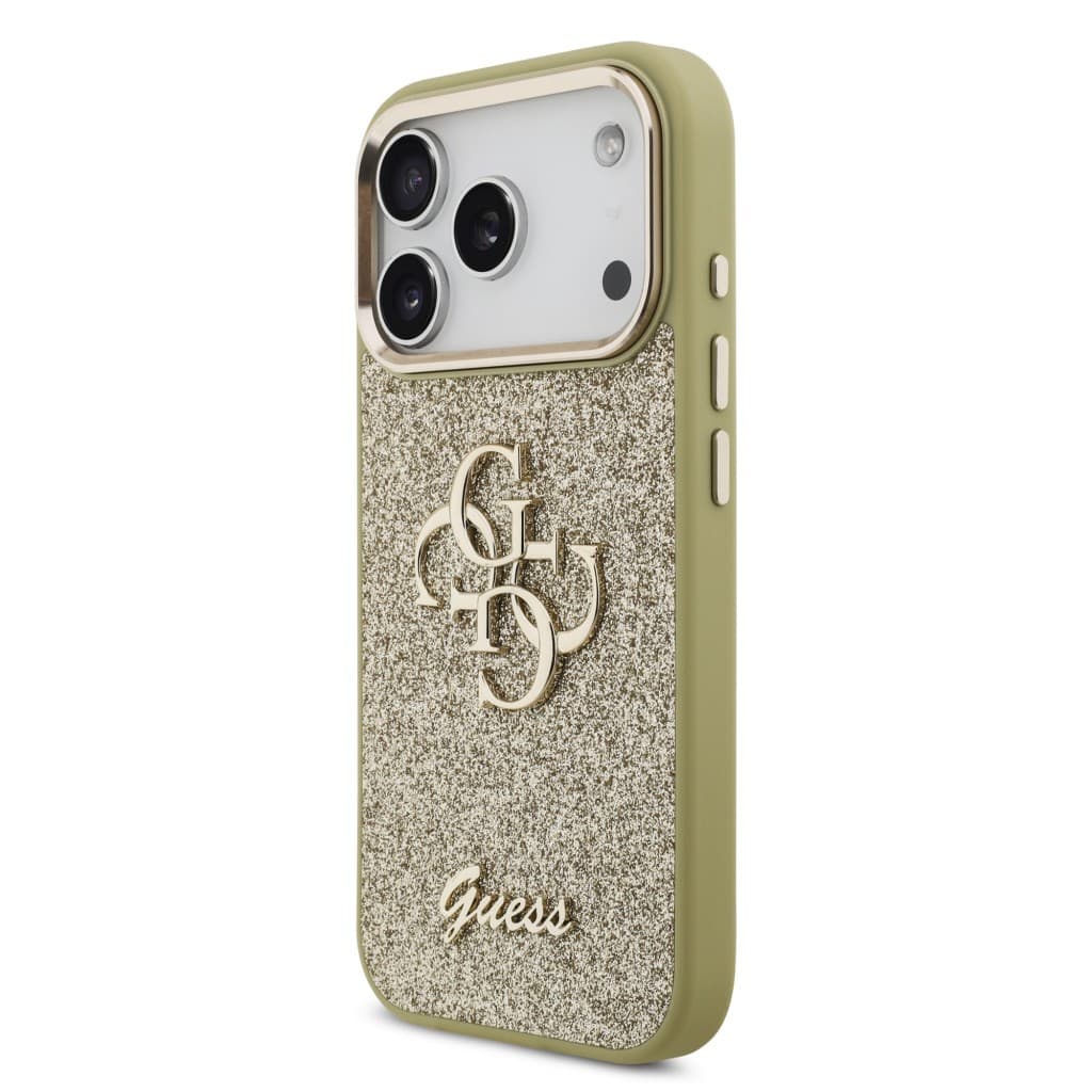 Zadní kryt Guess PU Fixed Glitter 4G Metal Frame pro iPhone 17 Pro zlatý - náhled 2