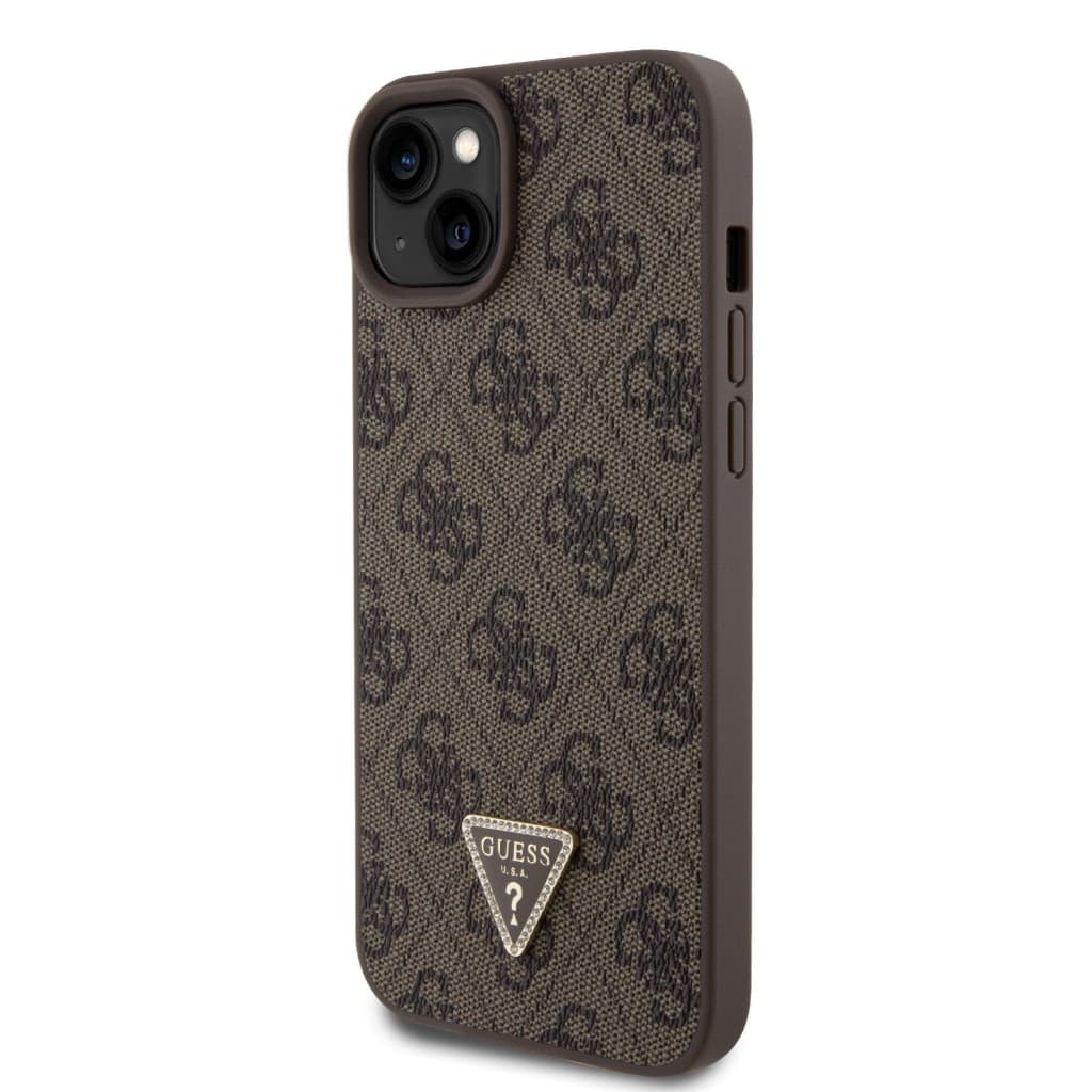 Zadní kryt a popruh Guess PU 4G Strass Triangle Metal Logo pro iPhone 15 Plus hnědý - náhled 2