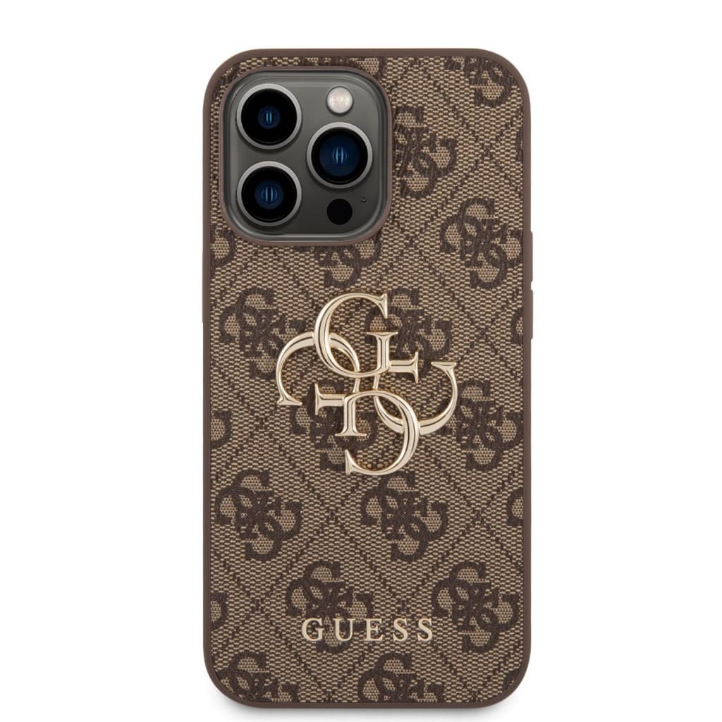 Guess PU 4G Metal Logo Zadní Kryt pro iPhone 14 Pro Brown - náhled 2