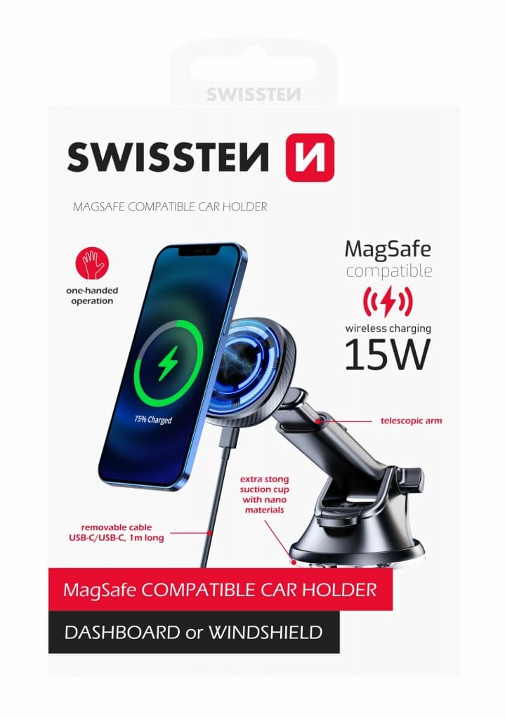 Magnetický držák do auta swissten s bezdrátovým nabíjením 15w dashboard (magsafe compatible) - náhled 2