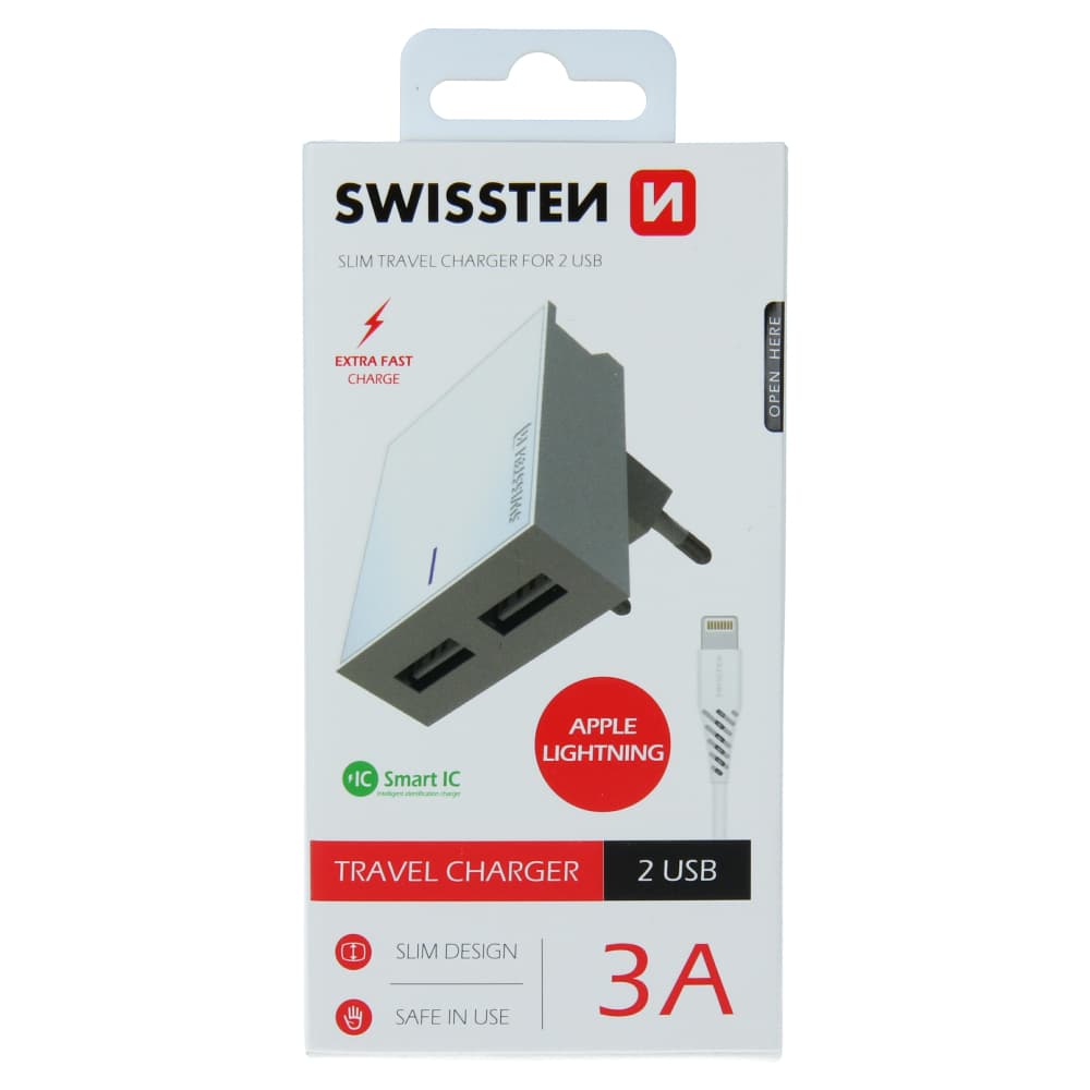 Swissten síťový adaptér smart ic 2x usb 3a power + datový kabel usb / lightning 1,2 m bílý - náhled 2