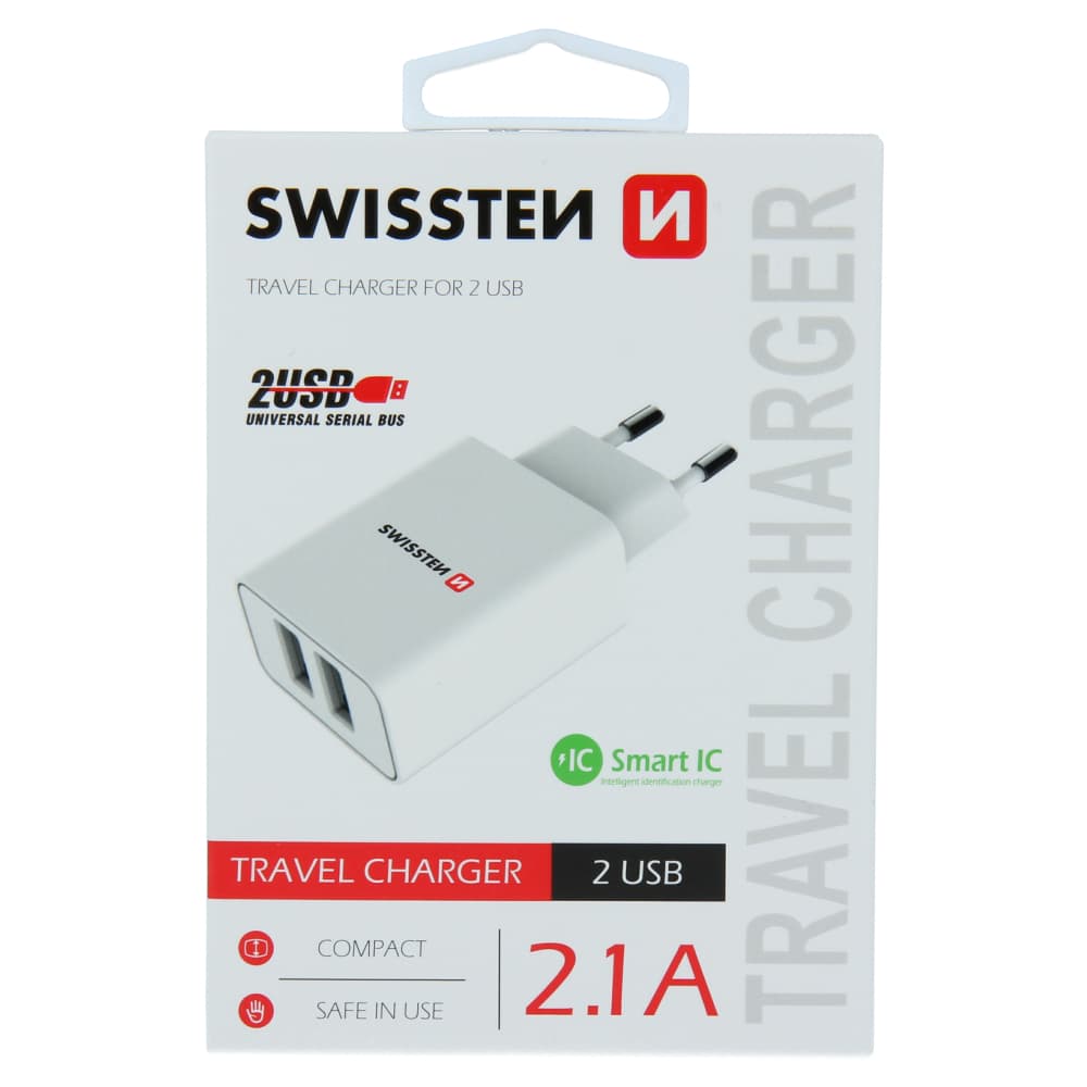 Swissten síťový adaptér smart ic 2x usb 2,1a power bílý - náhled 2