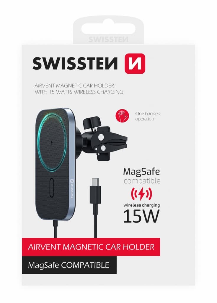 Magnetický držák do ventilace auta swissten s bezdrátovým nabíjením 15w (magsafe compatible) - náhled 2