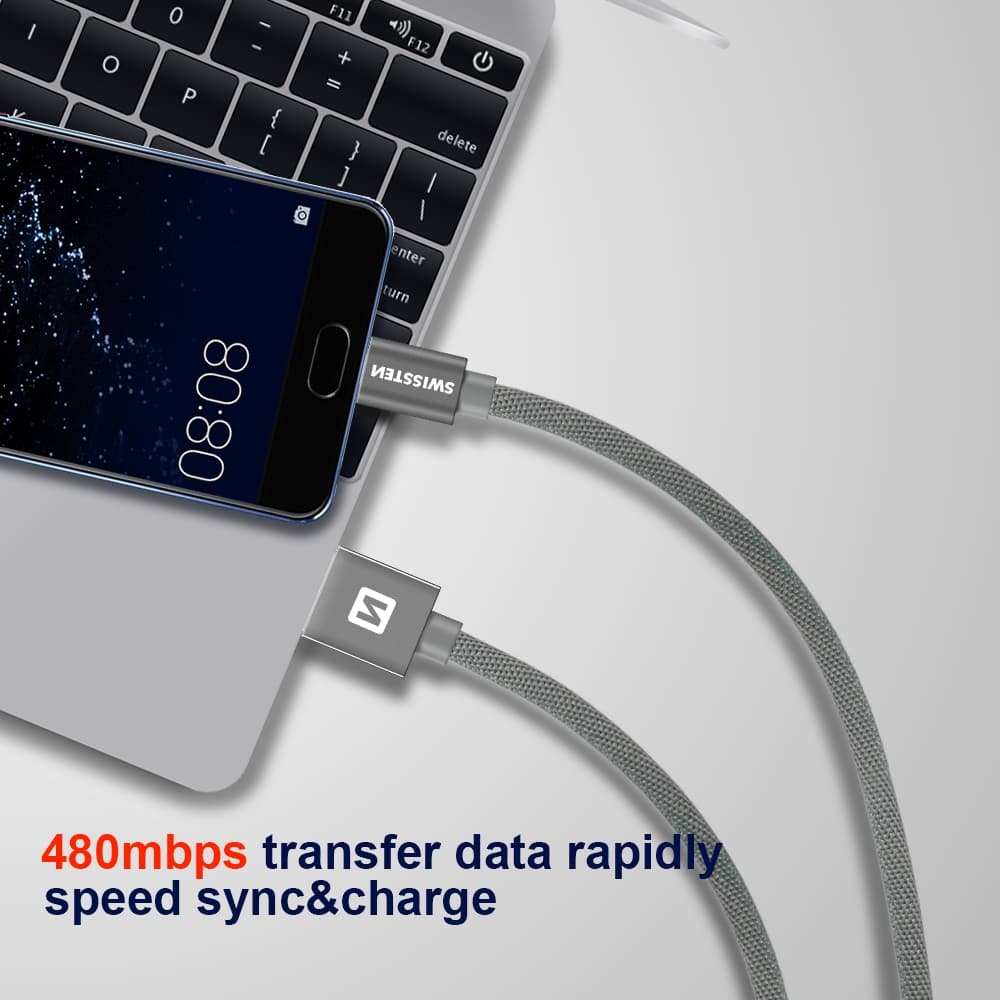 Datový kabel swissten textile usb / micro usb 0,2 m červený - náhled 2