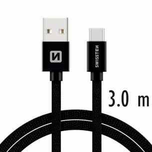 Datový kabel swissten textile usb / usb-c 3,0 m černý - náhled 2
