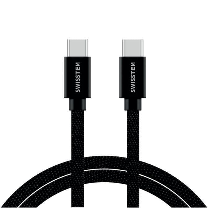 Datový kabel swissten textile usb-c / usb-c 2,0 m černý - náhled 2