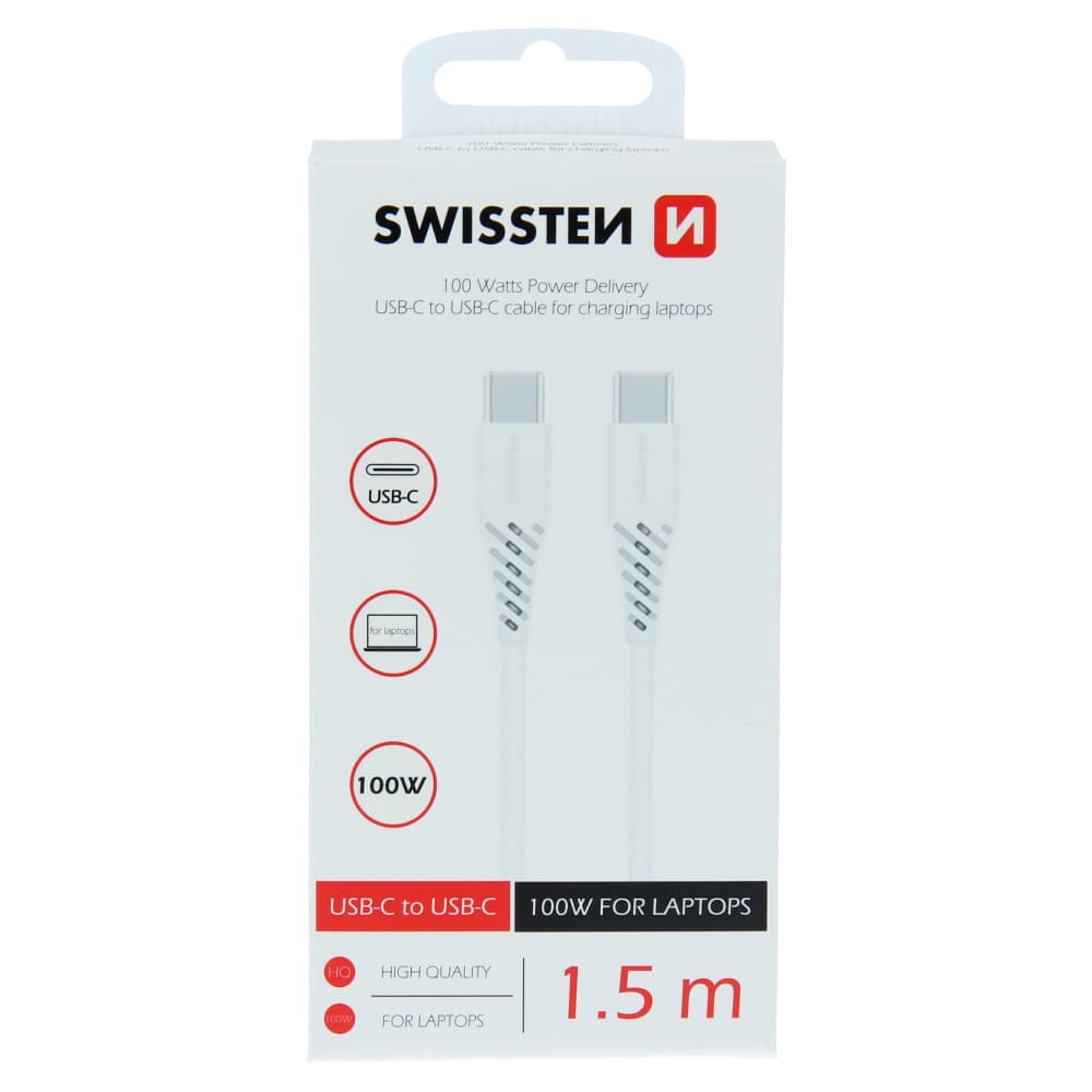 Datový kabel swissten tpe usb-c/usb-c power delivery 5a (100w) 1,5 m bílý - náhled 2