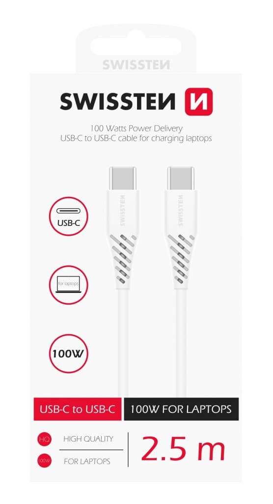 Datový kabel swissten tpe usb-c/usb-c power delivery 5a (100w) 2,5 m bílý - náhled 2