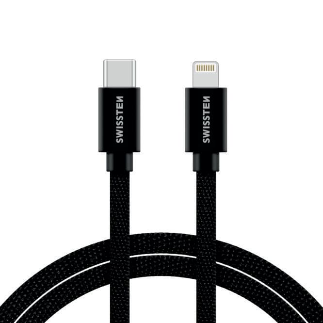 Datový kabel swissten textile usb-c / lightning 2,0 m černý - náhled 2