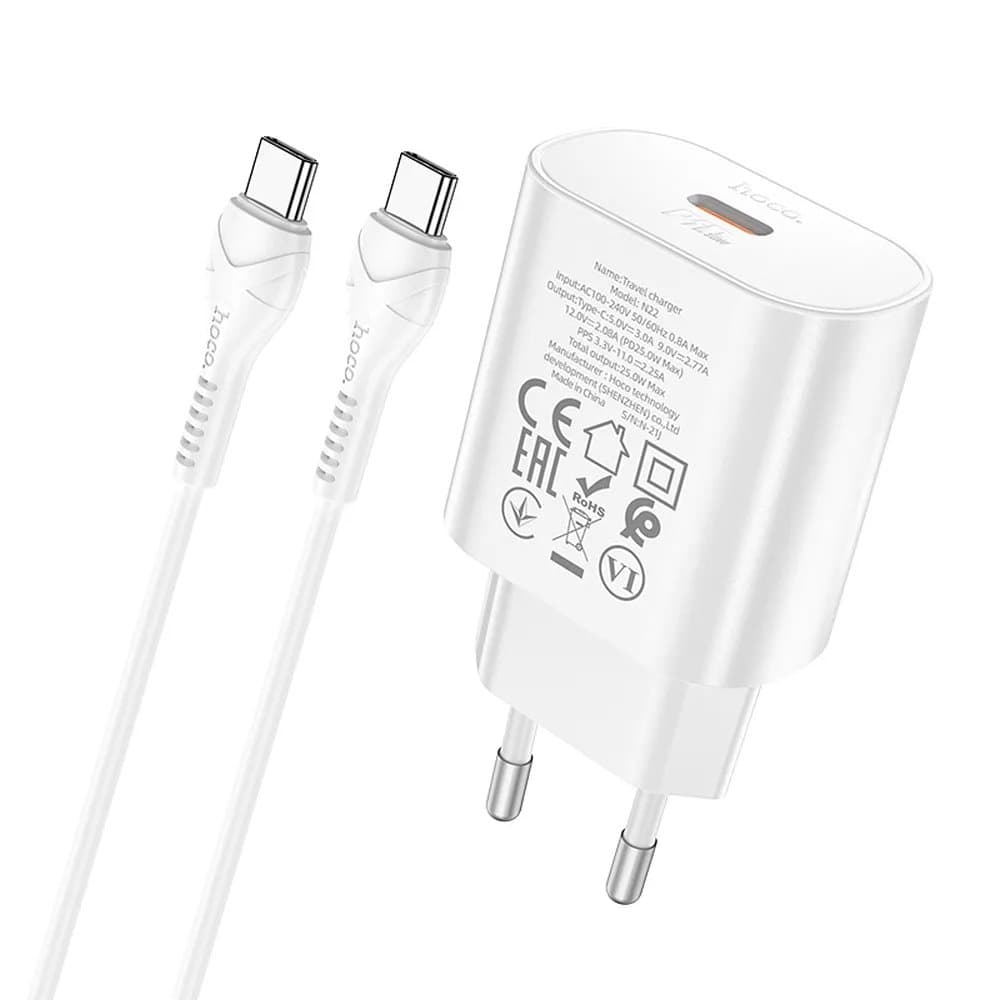 HOCO N22 Cestovní nabíječka PD25W USB-C + Kabel Type C/Type C White - náhled 2