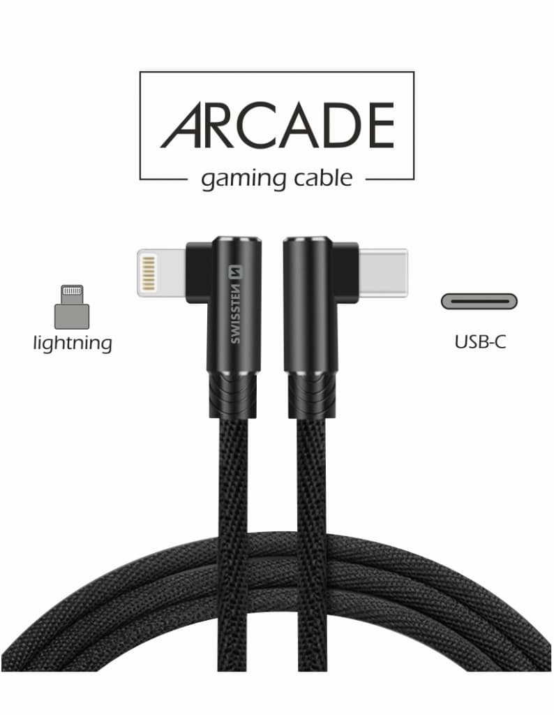 Textilní datový kabel swissten arcade usb-c / lightning 1,2 m černý - náhled 2