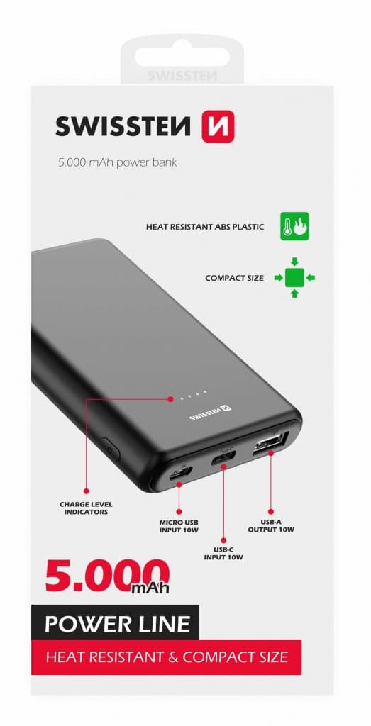 Swissten power line power bank 5000 mah 10w black - náhled 2