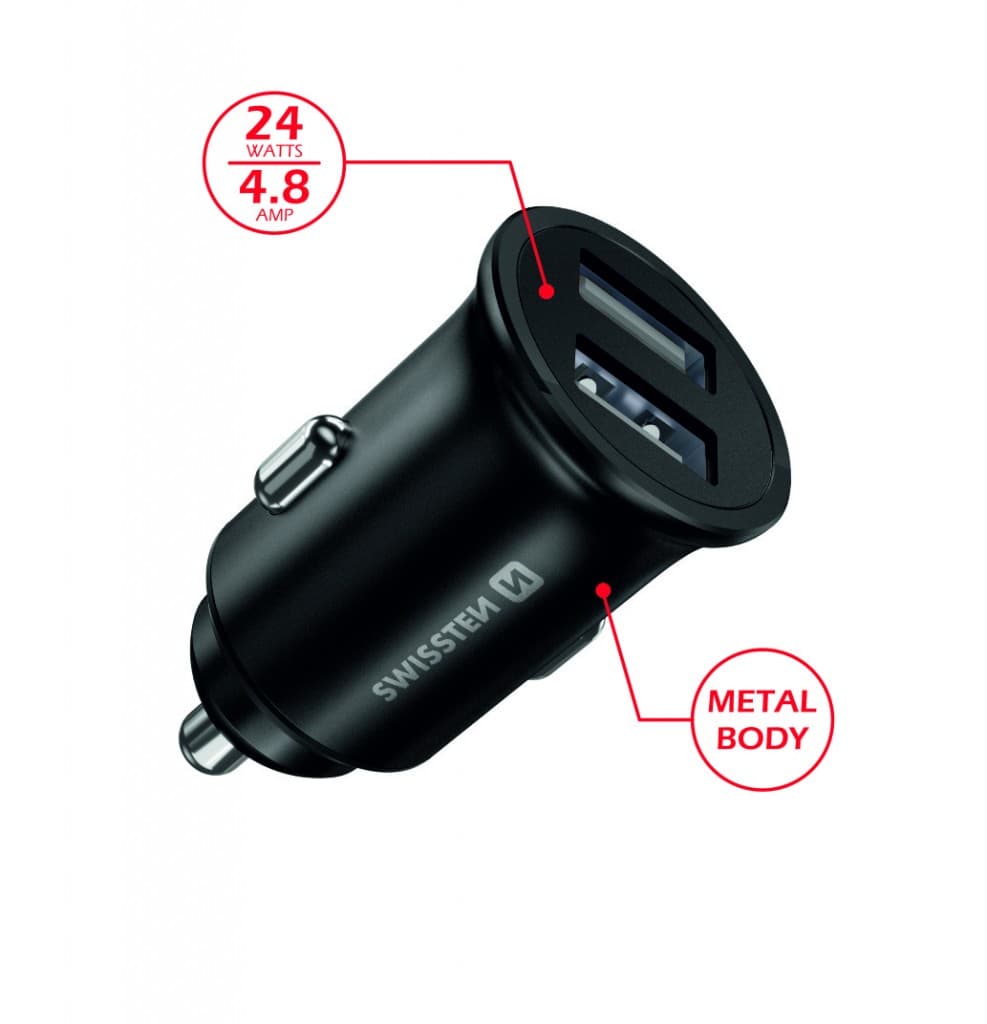 Swissten cl adaptér 2x usb 4,8a metal černý (eco balení) - náhled 2