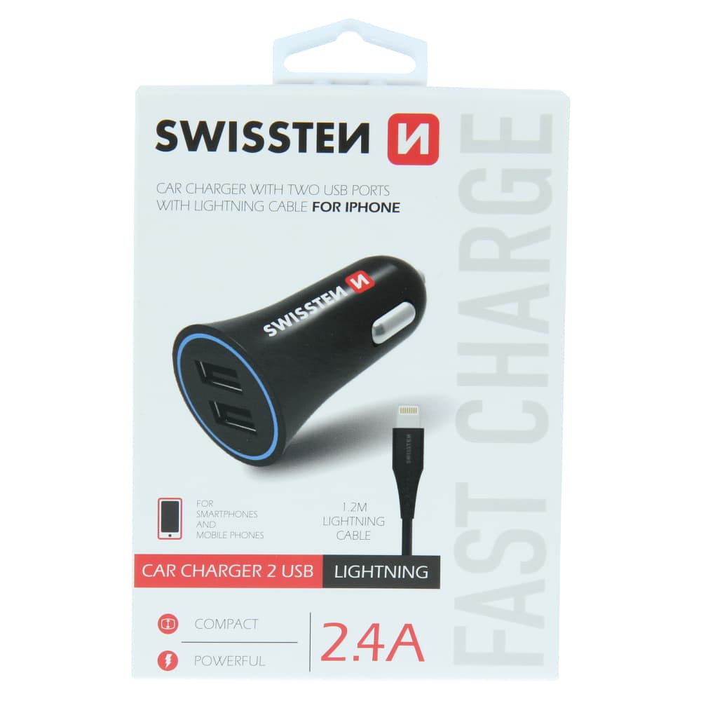 Swissten cl adaptér 2,4a power 2x usb + kabel lightning - náhled 2