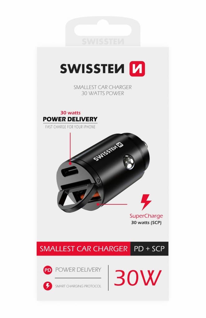 Swissten cl adaptér power delivery usb-c + super charge 3.0 30w nano černý - náhled 2