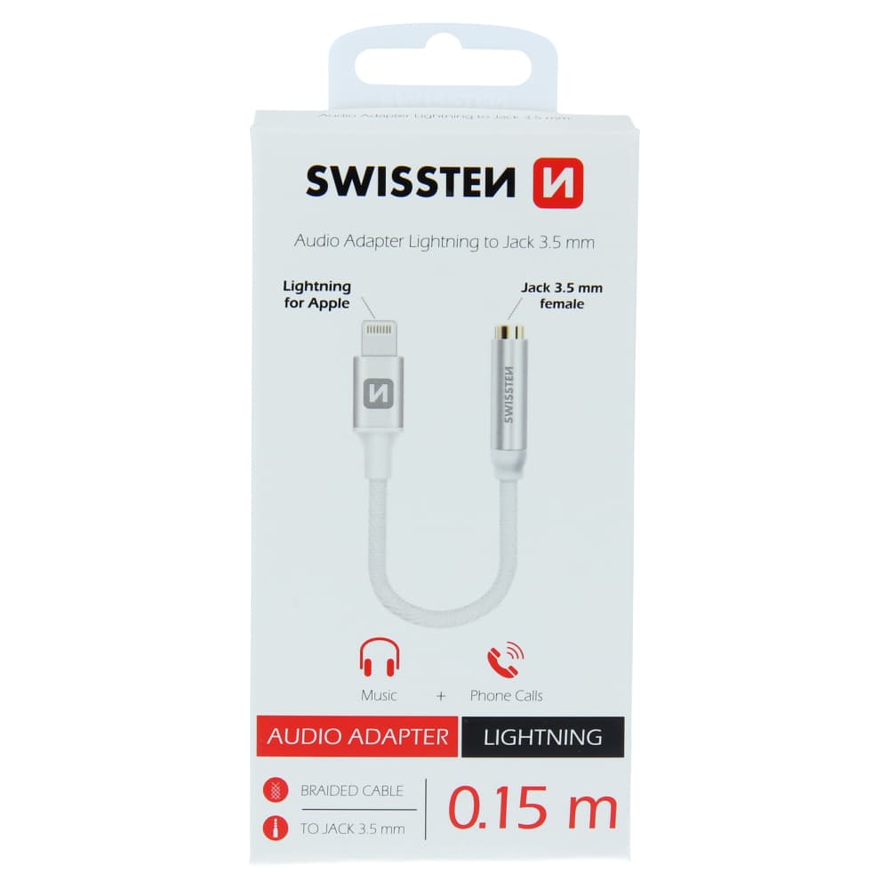 Audio adaptér swissten textile lightning /jack(samice) 0,15 m stříbrný - náhled 2