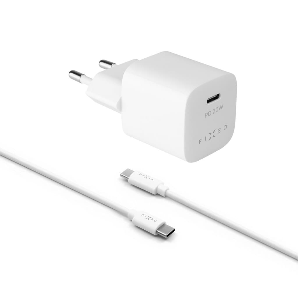 Set síťové nabíječky FIXED Mini s USB-C výstupem a USB-C/USB-C kabelu, podpora PD, 1 metr, 20W, bílý - náhled 2