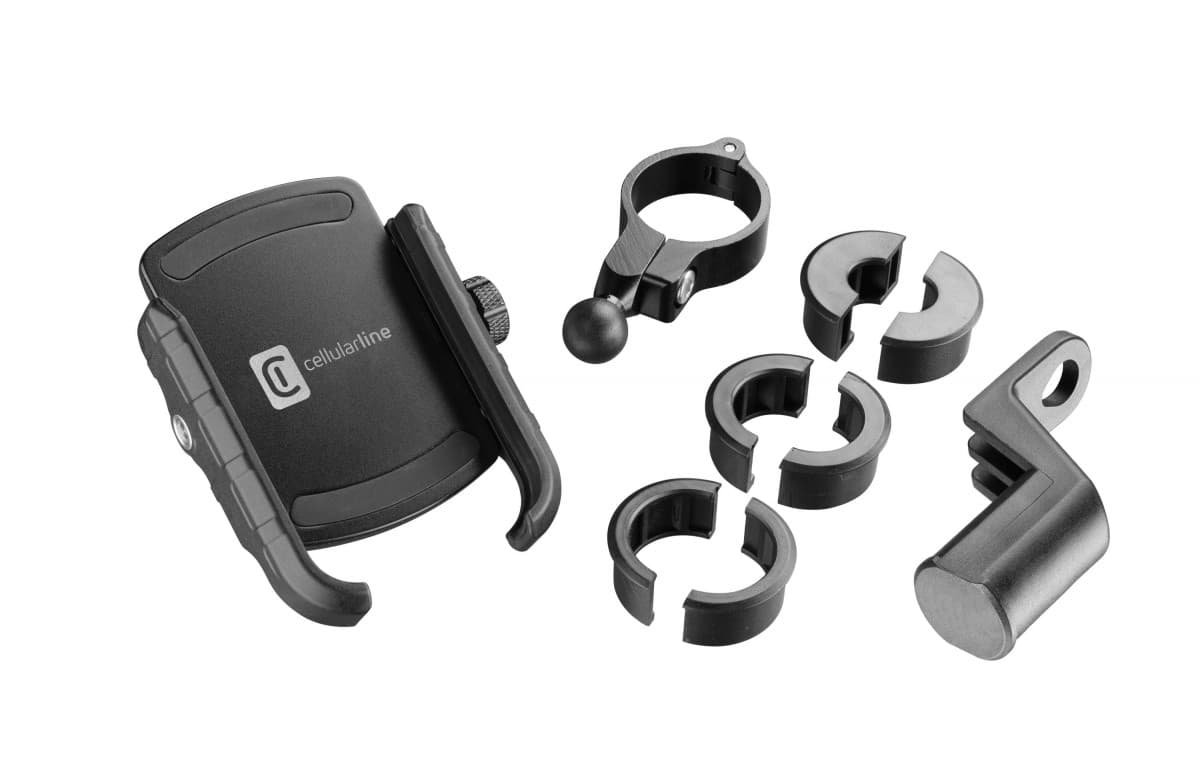 Univerzální hliníkový držák mobilního telefonu Cellularline Rider Steel na řídítka pro motorku i kolo, černý - náhled 2