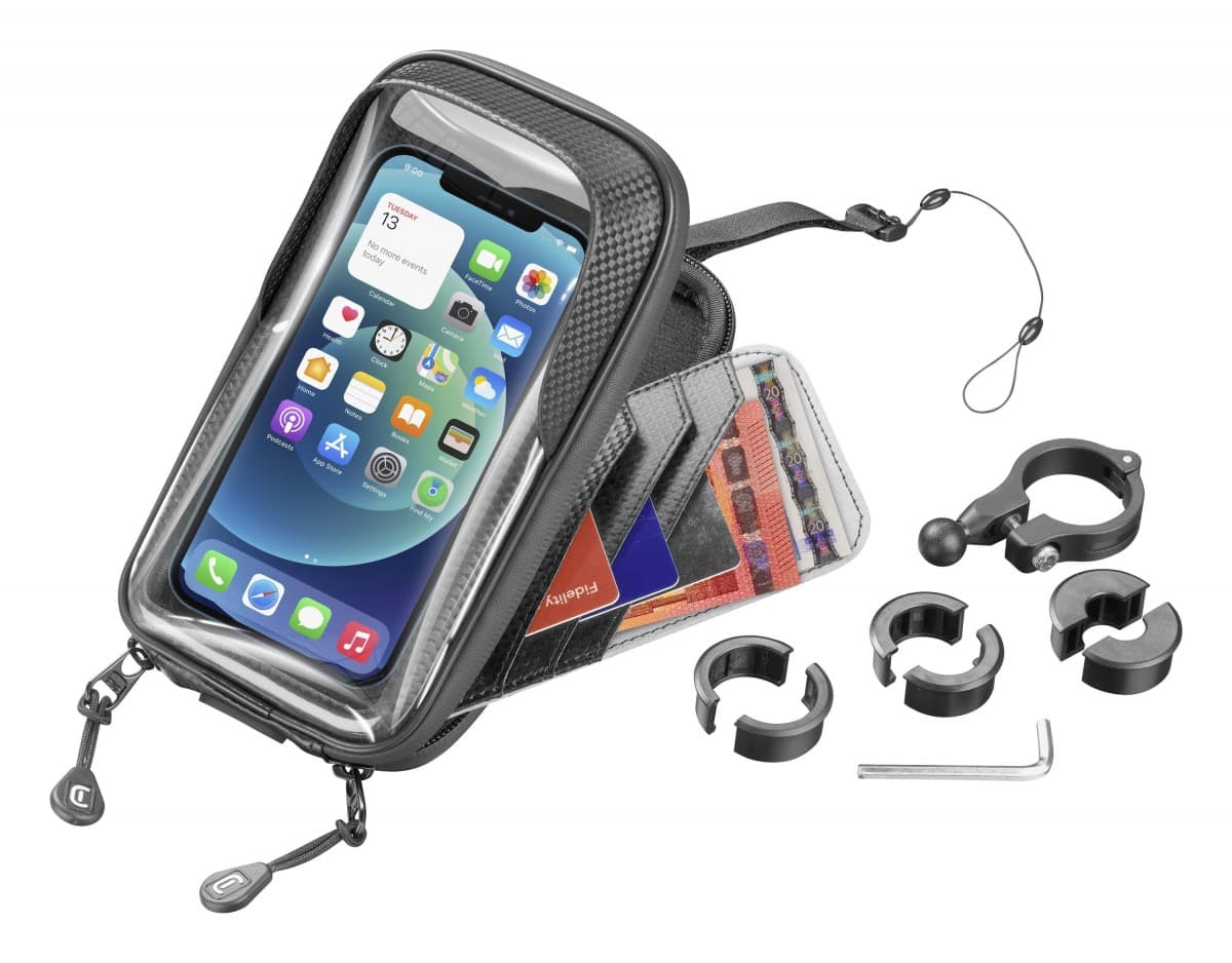 Univerzální držák mobilního telefonu Cellularline Rider Shield na řídítka  pro motorku i kolo, voděodolný, do vel. 6,7", - náhled 2