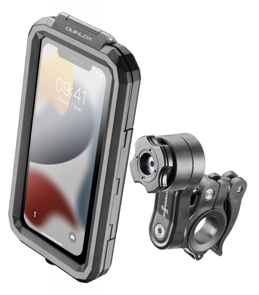 Univerzální voděodolné pouzdro na mobilní telefony Interphone Armor Pro, úchyt na řídítka QUIKLOX, max. 6,5", černé - náhled 2