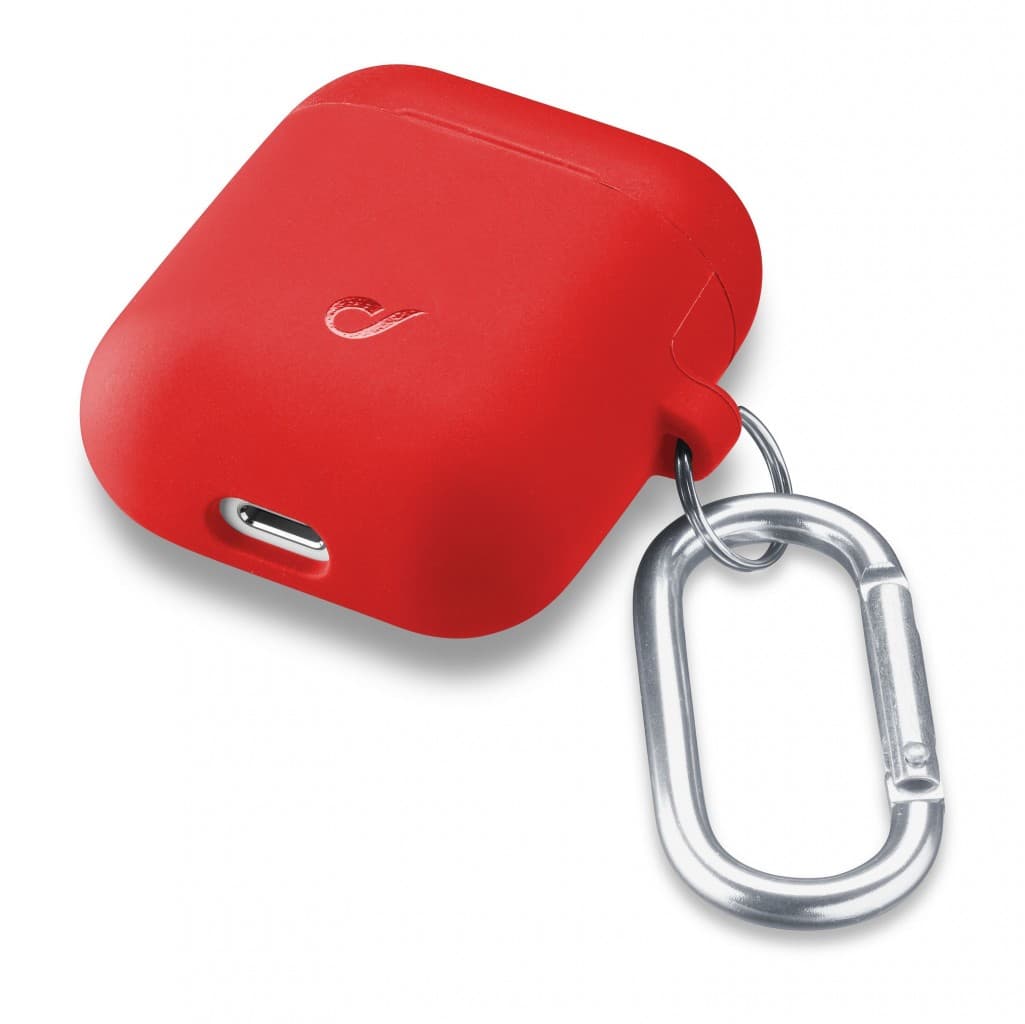 Ochranný kryt s karabinou Cellularline Bounce pro Apple AirPods 1 &amp; 2, červený - náhled 2