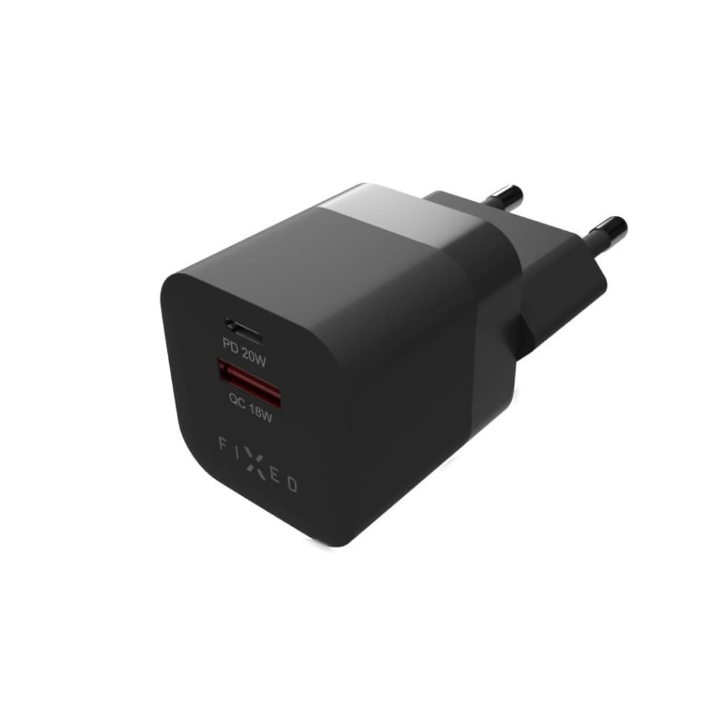 Síťová nabíječka FIXED Mini s USB-C a USB výstupem, podpora PD a QC 3.0, 20W, černý - náhled 2