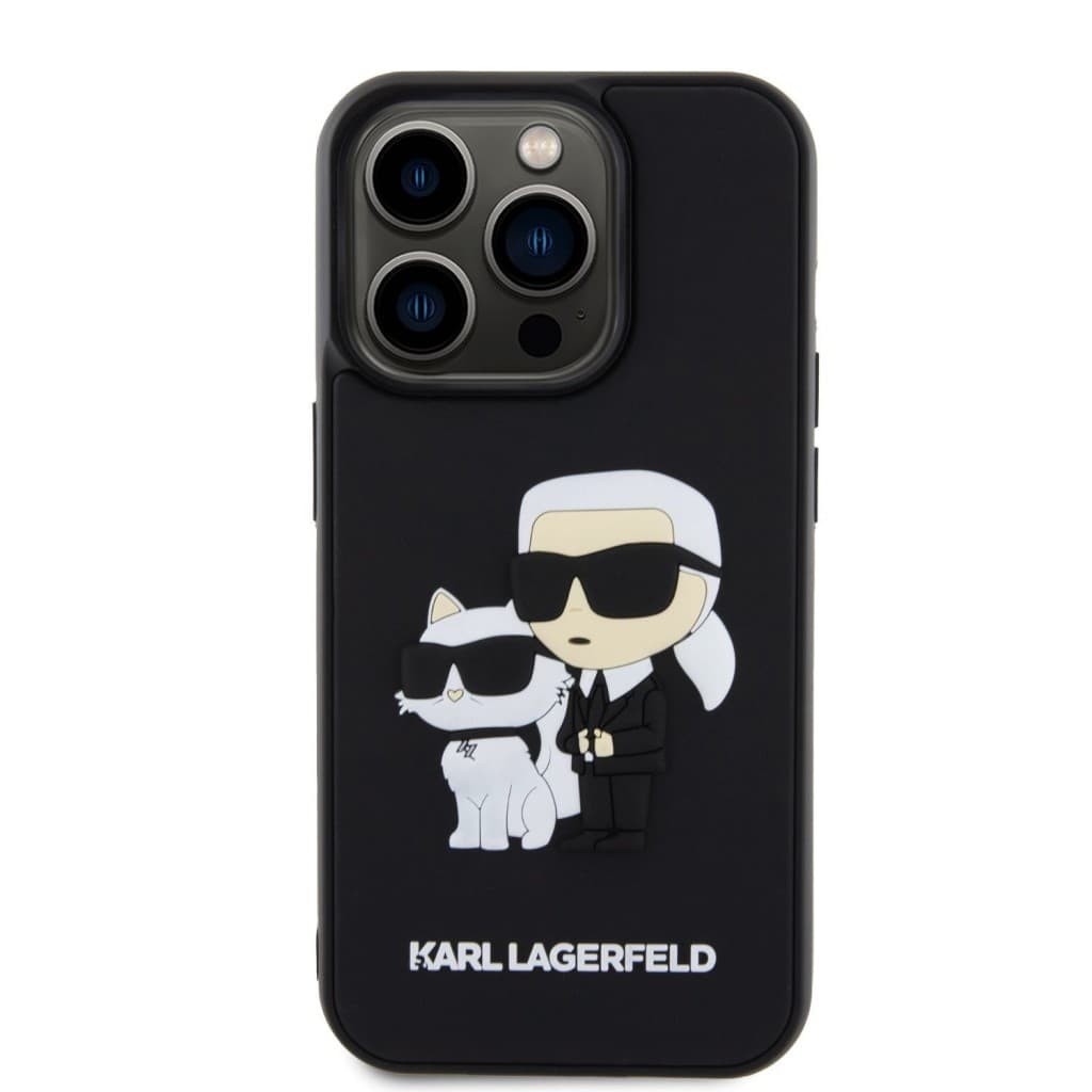 Karl Lagerfeld 3D Rubber Karl and Choupette Zadní Kryt pro iPhone 13 Pro Black - náhled 3