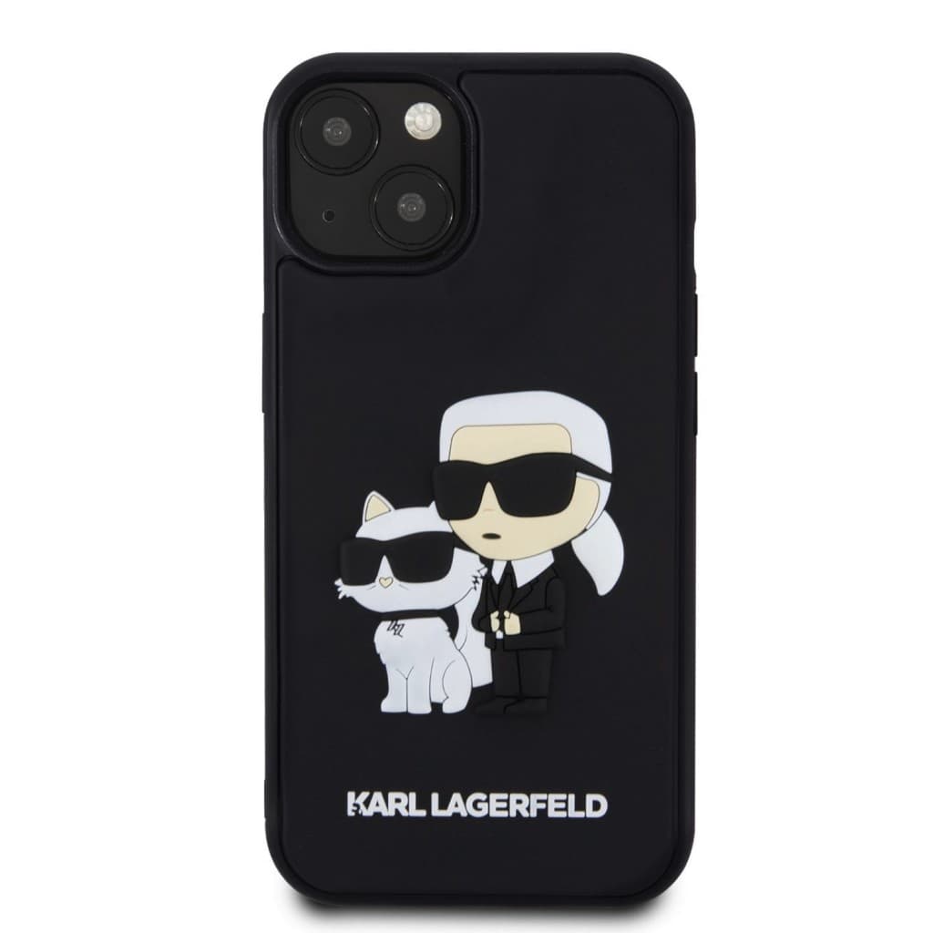 Karl Lagerfeld 3D Rubber Karl and Choupette Zadní Kryt pro iPhone 13 Black - náhled 3