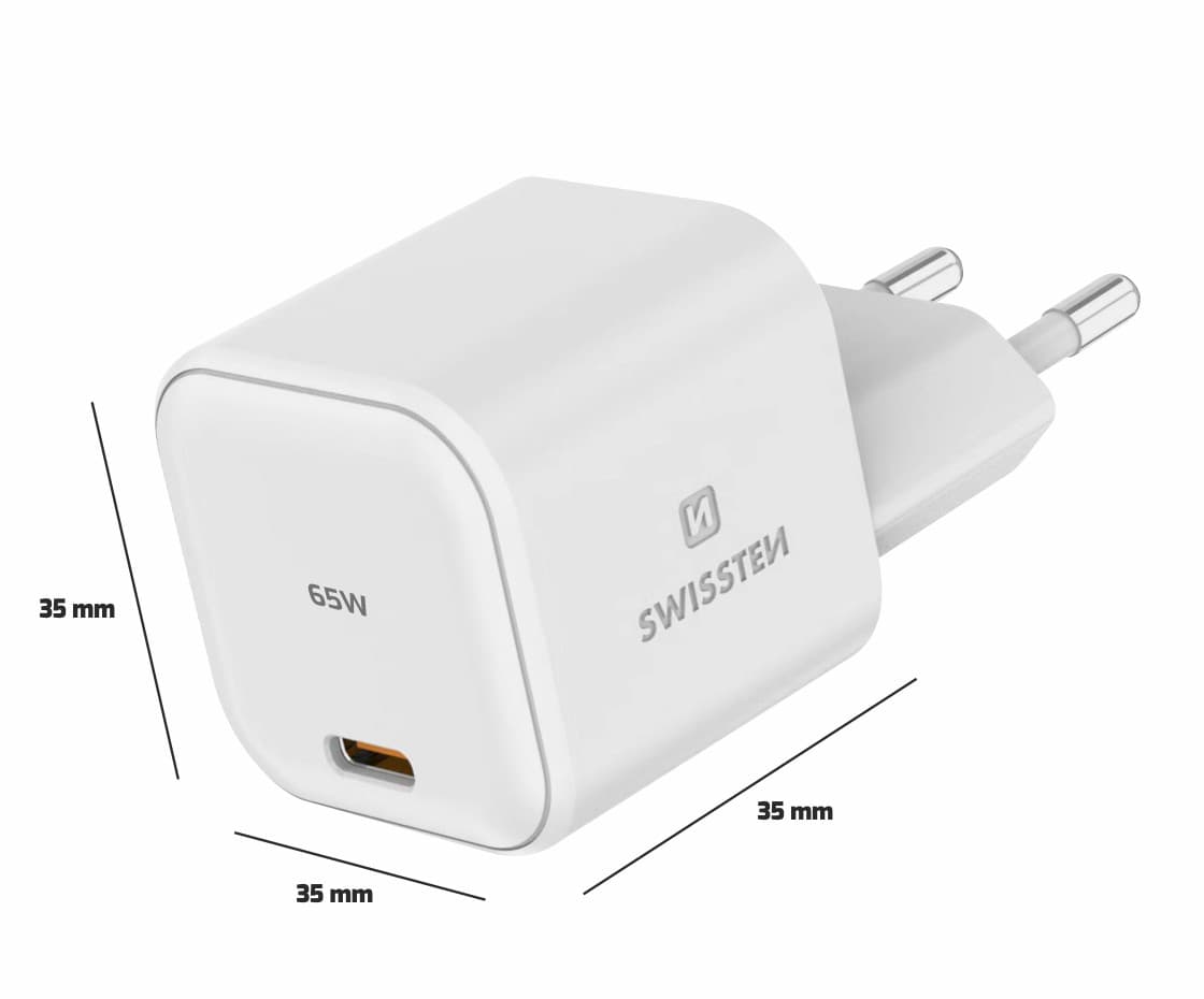 Cestovní adaptér Swissten Gan 1xUSB-C s funkcí rychlonabíjení 65W bílý - náhled 3