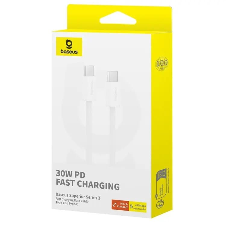 Datový kabel Baseus Superior Series 2 Fast Charging USB-C - USB-C 30W 1m Moon White - náhled 3