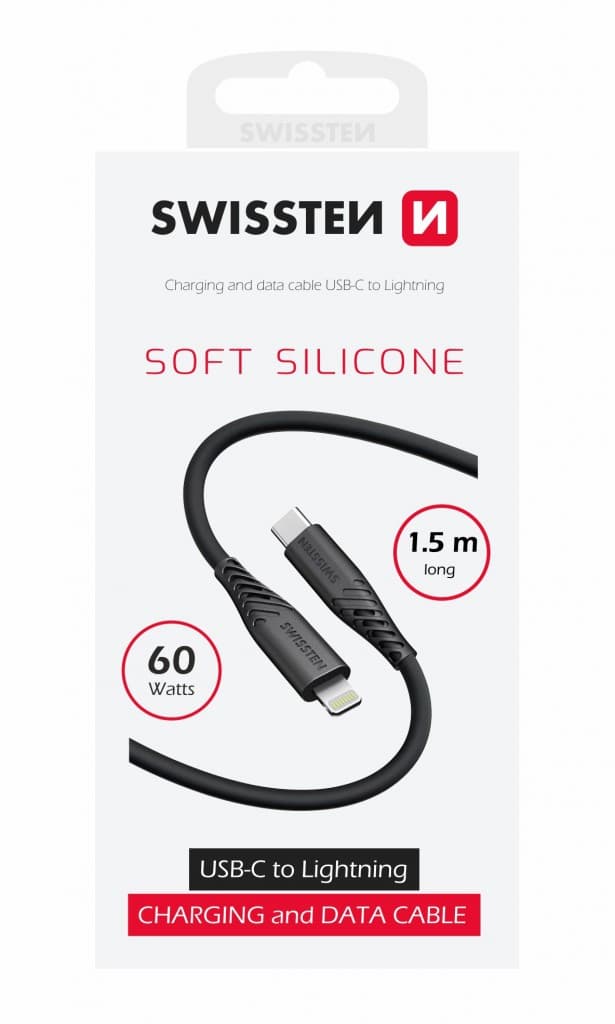 Datový kabel swissten soft silicone usb-c / lightning 1,5 m 60w černý - náhled 3