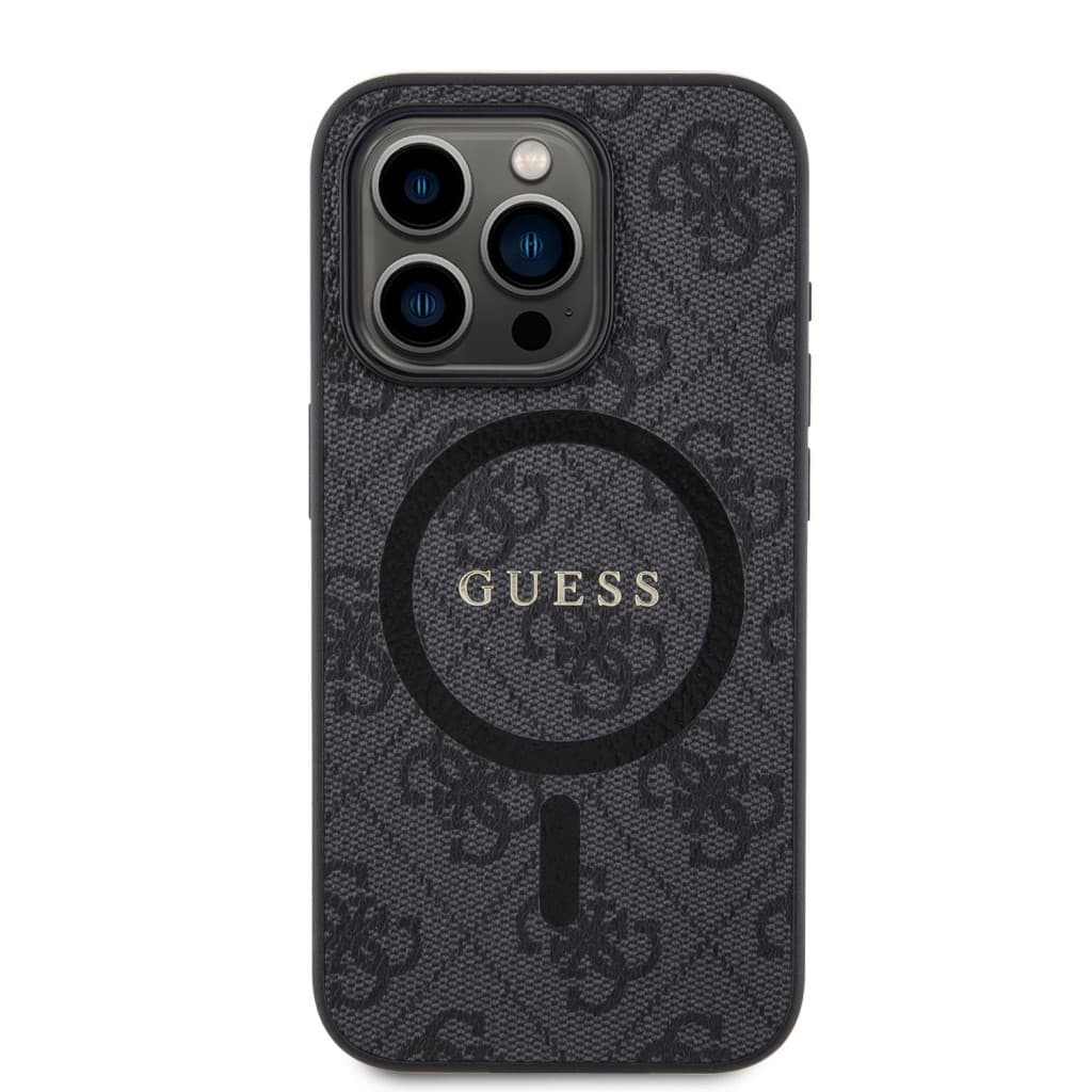 Guess PU Leather 4G Colored Ring MagSafe Zadní Kryt pro iPhone 15 Pro Black - náhled 3
