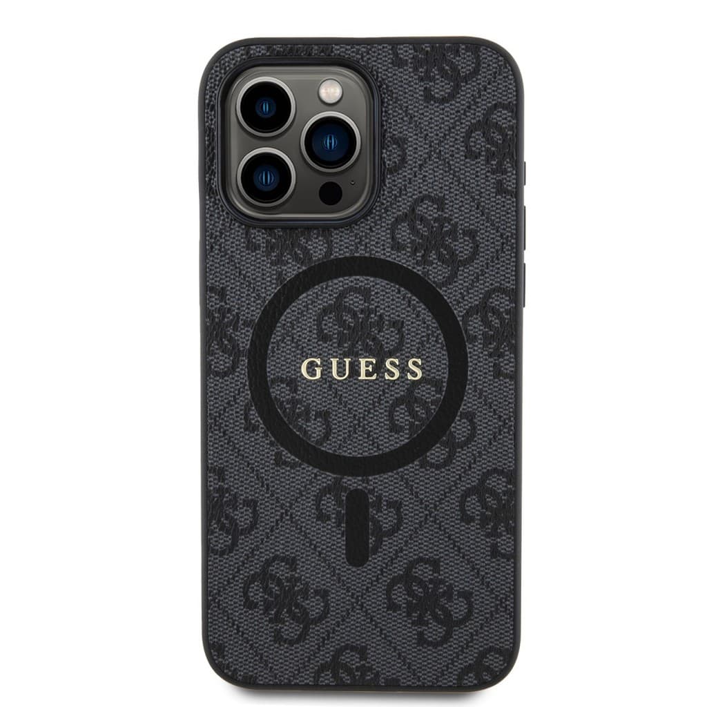 Guess PU Leather 4G Colored Ring MagSafe Zadní Kryt pro iPhone 15 Pro Max Black - náhled 3