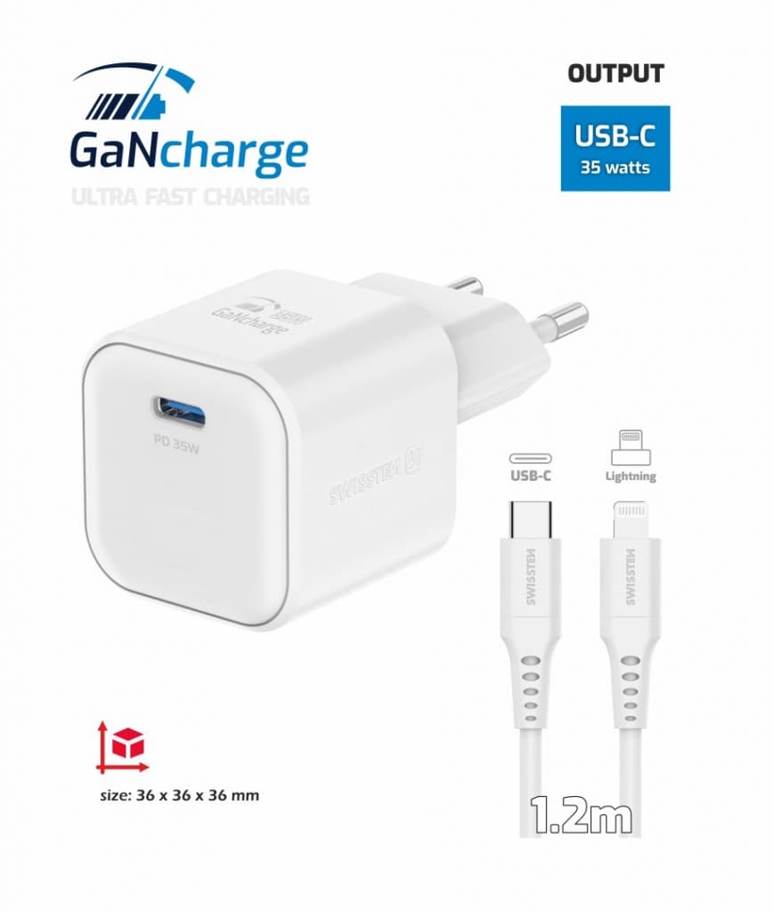 Rychlonabíječka Swissten vč. datového kabelu Lightning 1.2m 35W bílá - náhled 3