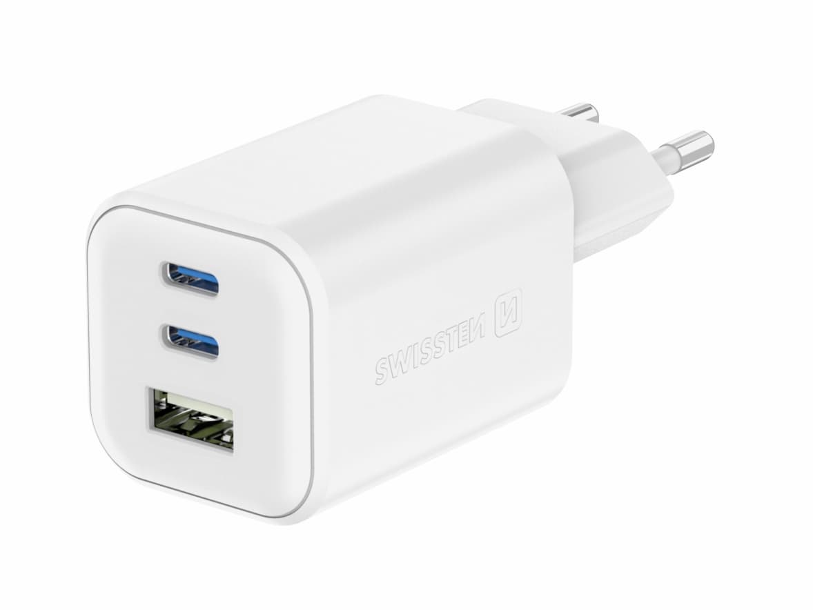 Adaptér Swissten s funkcí rychlonabíjení 1x USB-A, 2X USB-C 65W bílý - náhled 3