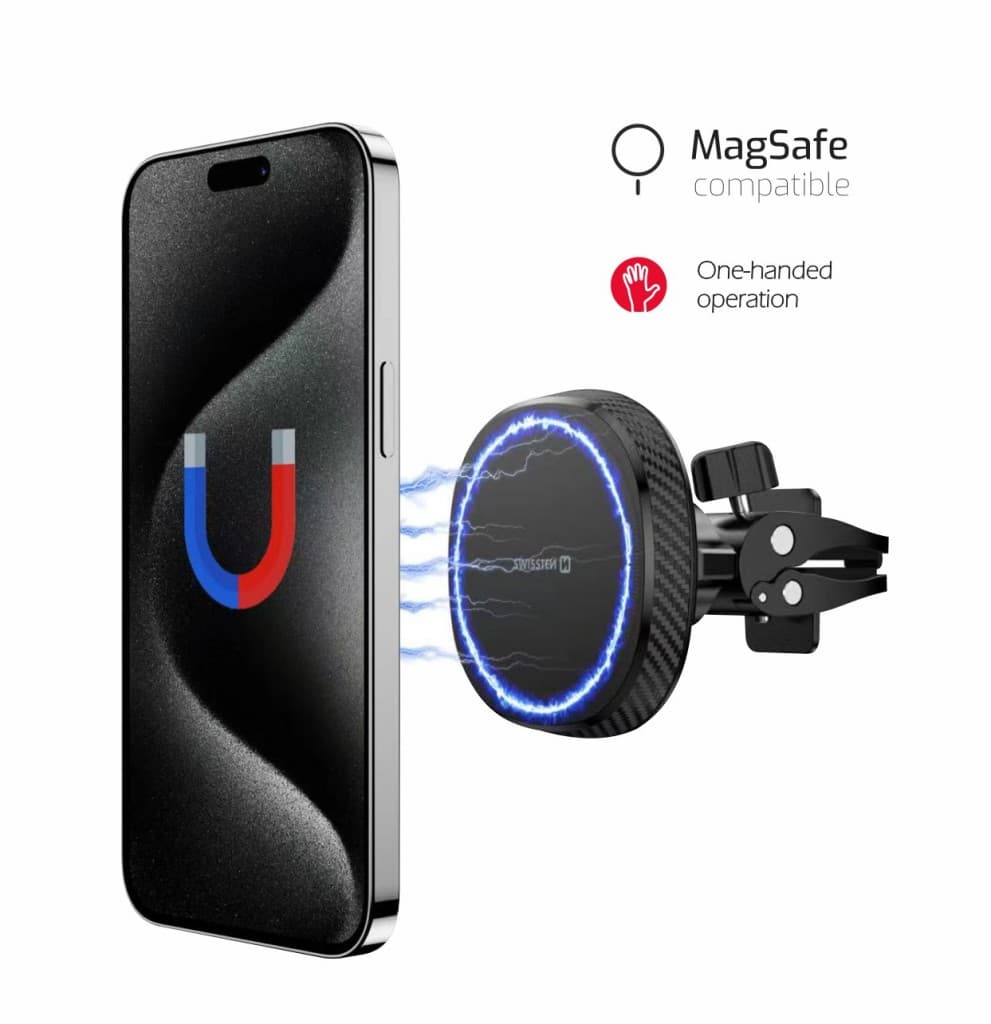 Magnetický držák do auta Swissten Magstick Compact do ventilační mřížky černý - náhled 3