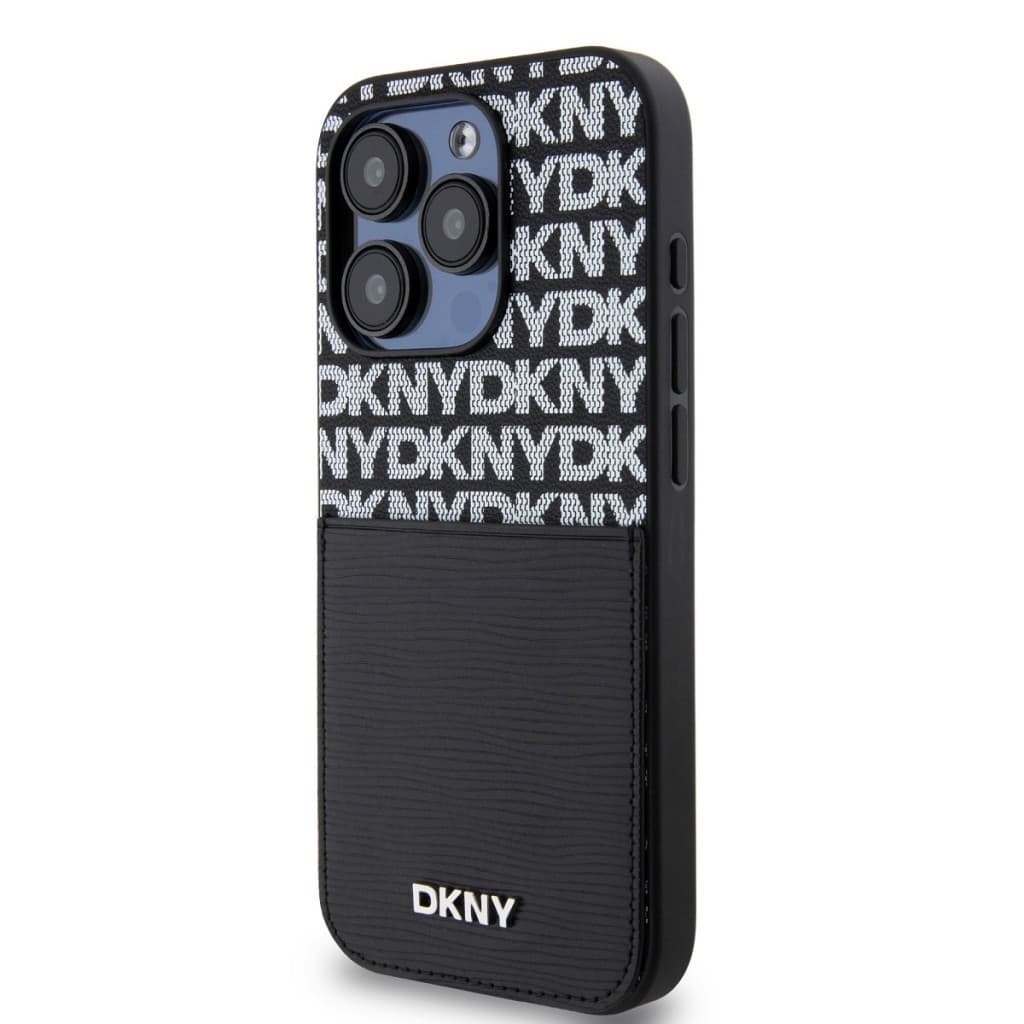 Zadní Kryt DKNY PU Leather Repeat Pattern Card Pocket pro iPhone 15 Pro černý - náhled 3