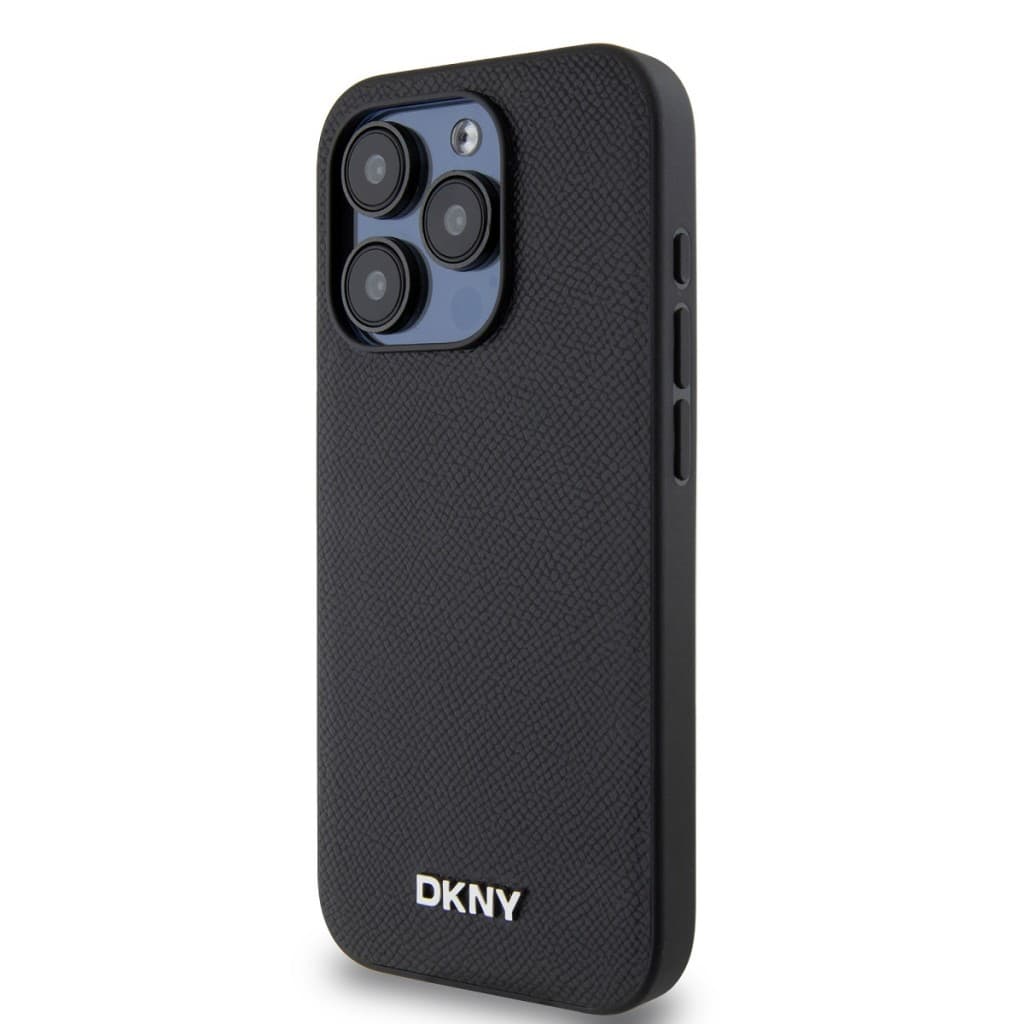 Zadní Kryt DKNY PU Leather Silver Metal Logo Magsafe pro iPhone 15 Pro černý - náhled 3