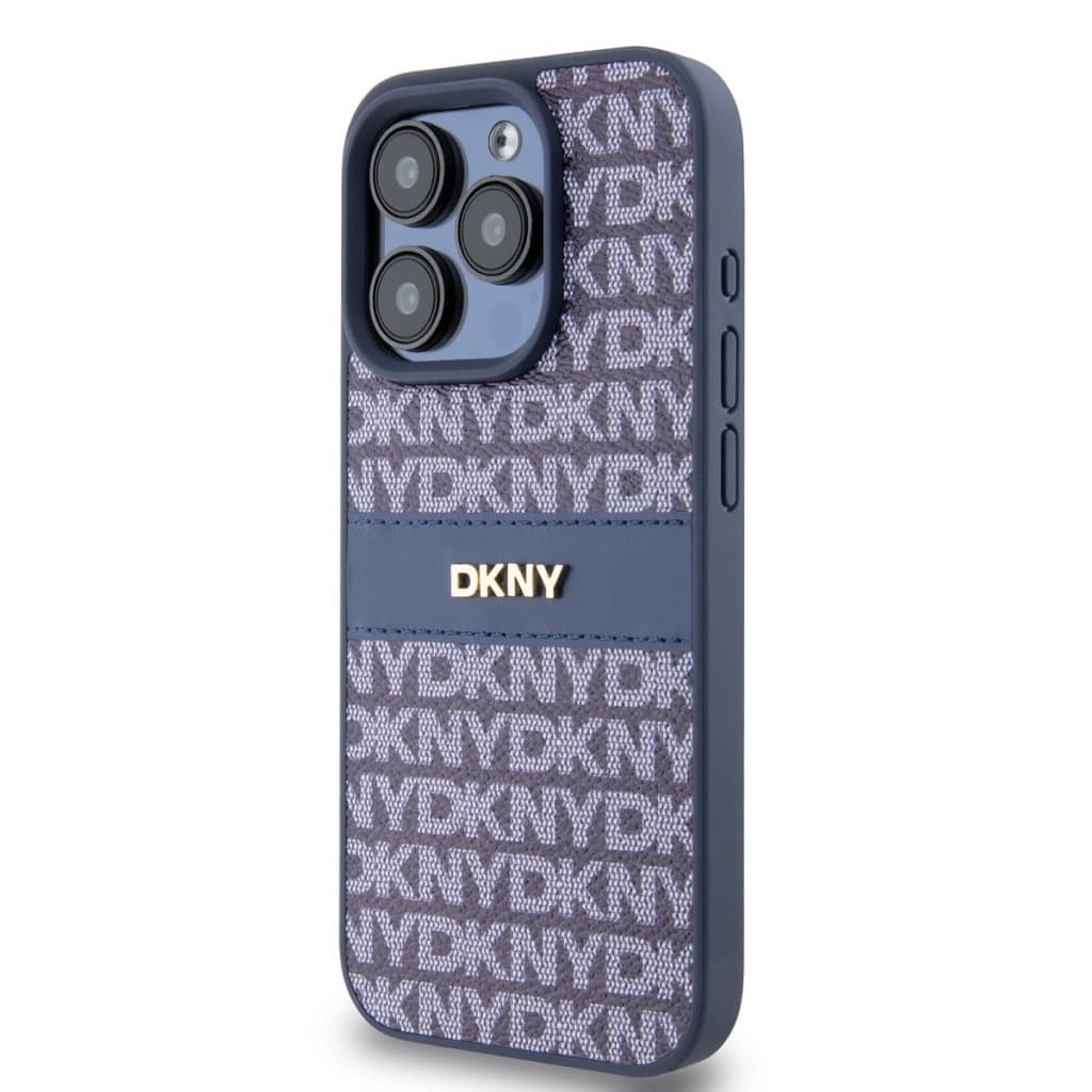 Zadní Kryt DKNY PU Leather Repeat Pattern Tonal Stripe pro iPhone 15 Pro modrý - náhled 3