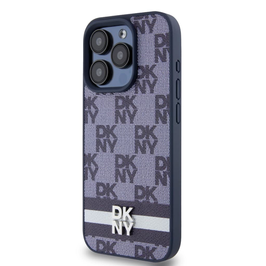 Zadní Kryt DKNY PU Leather Checkered Pattern and Stripe pro iPhone 15 Pro modrý - náhled 3