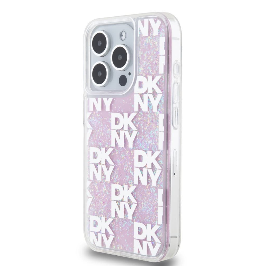 Zadní Kryt DKNY Liquid Glitter Checkered Pattern pro iPhone 15 Pro růžový - náhled 3
