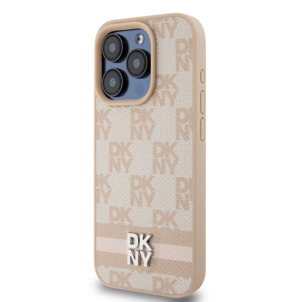 Zadní Kryt DKNY PU Leather Checkered Pattern and Stripe pro iPhone 15 Pro Max růžový - náhled 3