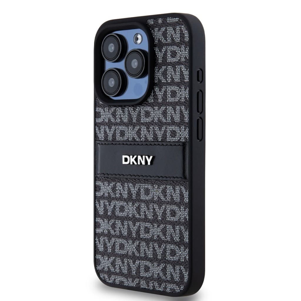 Zadní Kryt DKNY PU Leather Repeat Pattern Tonal Stripe pro iPhone 14 Pro Max černý - náhled 3