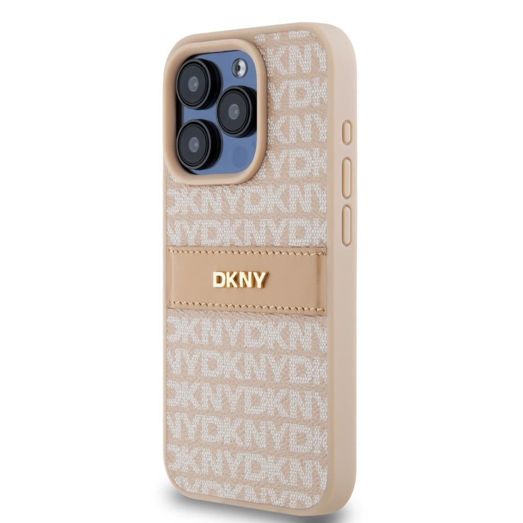 Zadní Kryt DKNY PU Leather Repeat Pattern Tonal Stripe na iPhone 14 Pro Pink - náhled 3
